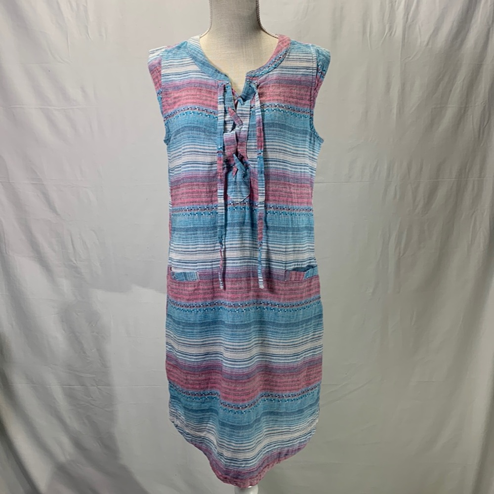 Columbia Hemp Cotton Blend Blue White and Pink Summer Dress Size Small